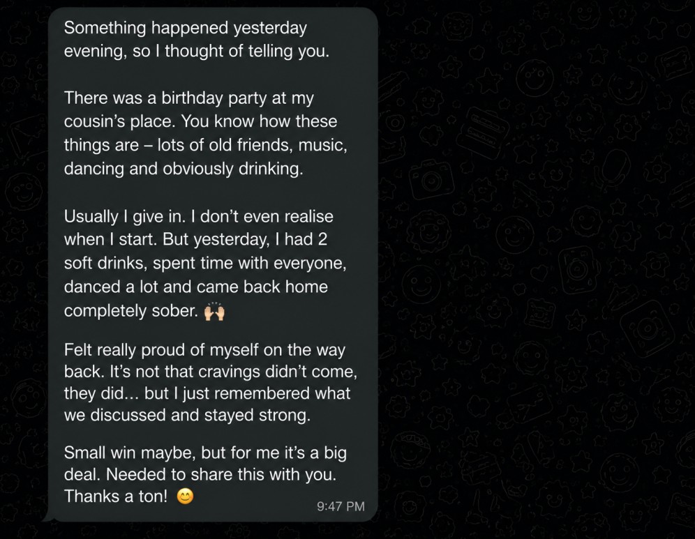 WhatsApp testimonial screenshot