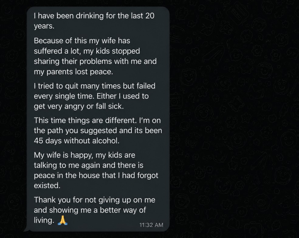 WhatsApp testimonial screenshot
